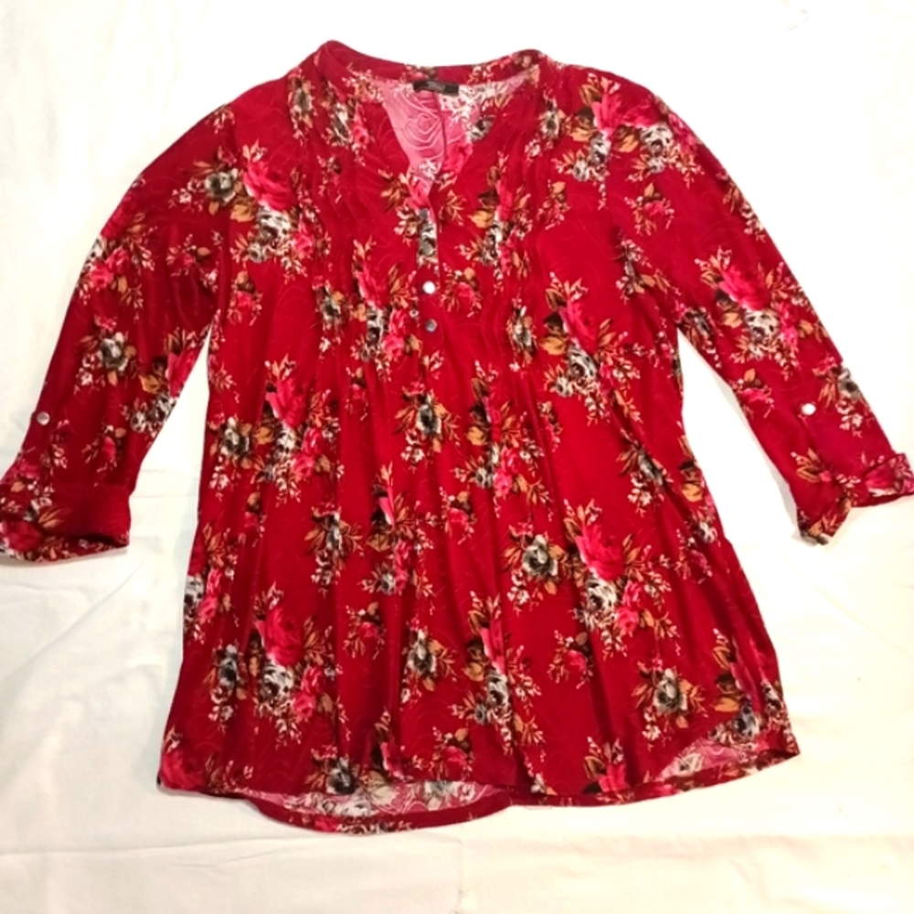 Maternity Shirt Top Blouse Maroon red Floral